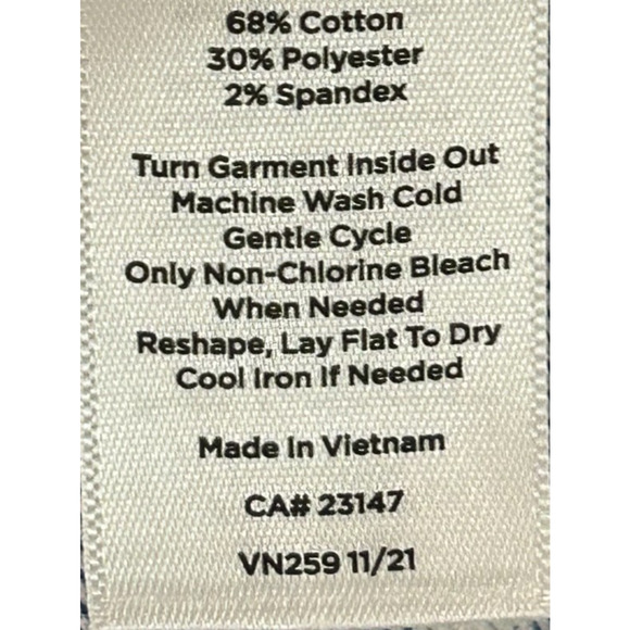 Talbots Top Womens Large Blue White Stripe Textured Button Shoulder Stretch - Picture 9 of 10